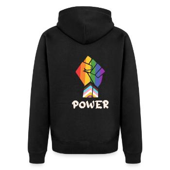 Pride Progress Power Pride Fist for Equality - Unisex Premium Organic Zip Hoodie - black - Back - Nico (187cm)