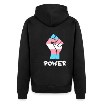 Power Trans Pride Faustdesign für Equality - Unisex Premium Bio Zip Hoodie - Schwarz - Hinten - Nico (187cm)
