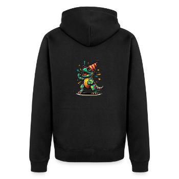 Party Dino - Unisex Premium Bio Zip Hoodie - Schwarz - Hinten - Nico (187cm)