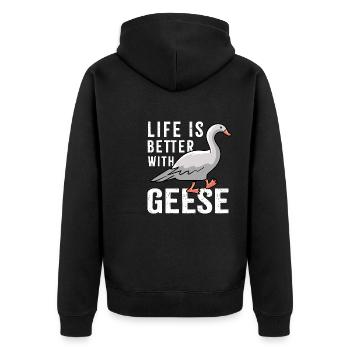 Life With Geese Cute Ironic Goose Bird - Unisex Premium Organic Zip Hoodie - black - Back - Nico (187cm)