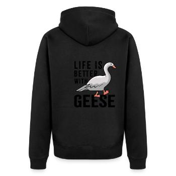 La vie avec les oies, la nature, oiseau, oie - Veste à capuche bio Premium Unisexe - noir - Dos - Nico (187cm)