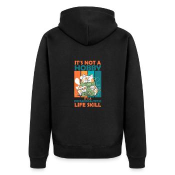 Garnstricken ist mehr als ein Hobby Muttertag - Unisex Premium Bio Zip Hoodie - Schwarz - Hinten - Nico (187cm)