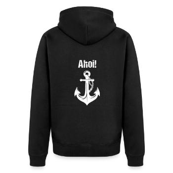 Ankermotiv - Ahoi! - Unisex Premium Bio Zip Hoodie - Schwarz - Hinten - Nico (187cm)