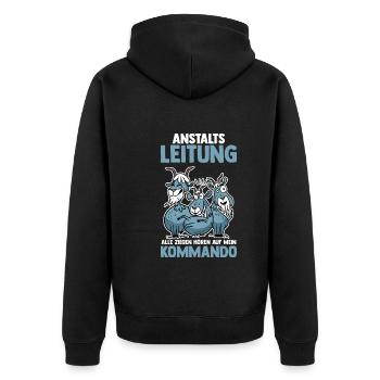 Anstaltsleitung Alle Ziegen Hören Auf Mein Komando - Unisex Premium Bio Zip Hoodie - Schwarz - Hinten - Nico (187cm)