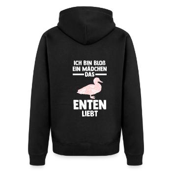 Entenliebhaber Tiermotiv Ente - Unisex Premium Bio Zip Hoodie - Schwarz - Hinten - Nico (187cm)