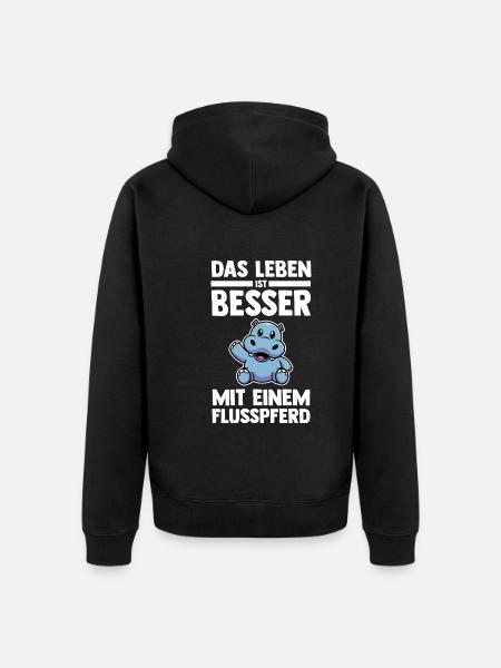 Nilpferd Flusspferd - Unisex Premium Bio Zip Hoodie - Schwarz