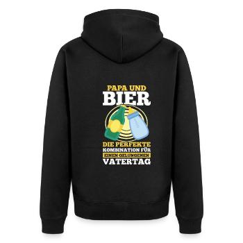 Papa Bier Vater Vatertag - Unisex Premium Bio Zip Hoodie - Schwarz - Hinten - Nico (187cm)