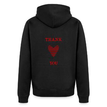 DANKE. THANKS. THANK YOU. - GEBURTSTAG. GEBURT. - Unisex Premium Bio Zip Hoodie - Schwarz - Hinten - Nico (187cm)
