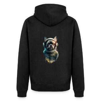 Französische Bulldogge Astronaut - Unisex Premium Bio Zip Hoodie - Schwarz - Hinten - Nico (187cm)