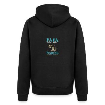 Papa Is My Name Fishing Is My Game - Unisex Premium Organic Zip Hoodie - black - Back - Nico (187cm)