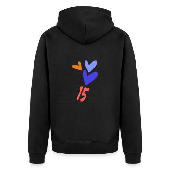 15. 15 JAHRE. 15-jähriges JUBILÄUM. GEBURTSTAG 15 JAHRE. - Unisex Premium Bio Zip Hoodie - Schwarz - Hinten - Nico (187cm)