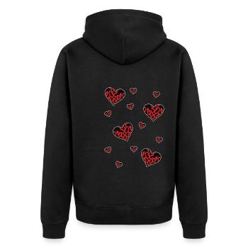 Bauernhof Tier Liebe Geschenk Herz Kuh Muster - Unisex Premium Bio Zip Hoodie - Schwarz - Hinten - Nico (187cm)