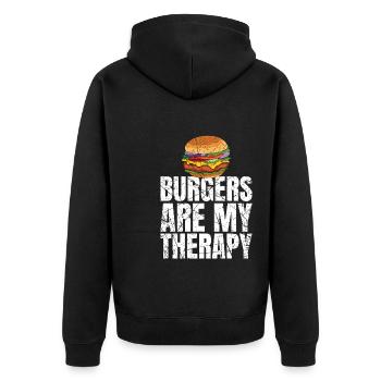 Burgers Are My Therapy Foodie Fast Food - Unisex Premium Bio Zip Hoodie - Schwarz - Hinten - Nico (187cm)