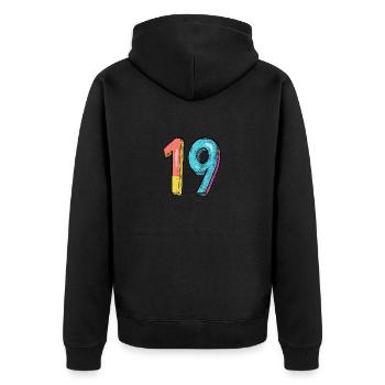 19 Zahl Comic - Unisex Premium Bio Zip Hoodie - Schwarz - Hinten - Nico (187cm)