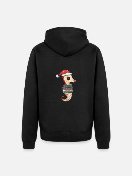 Bande dessinée de Noël hippocampe - Veste à capuche bio Premium Unisexe - noir