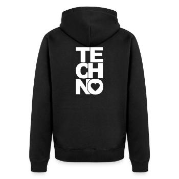 TECHNO LIEBE LOVE - Unisex Premium Bio Zip Hoodie - Schwarz - Hinten - Nico (187cm)