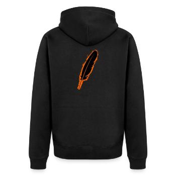 Feder Silhouette Orange und Schwarz Umriss - Unisex Premium Bio Zip Hoodie - Schwarz - Hinten - Nico (187cm)