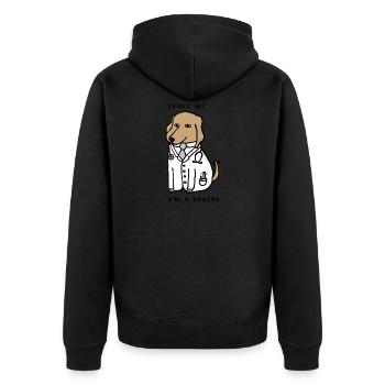 DOGTOR brown - Trust me I'm a Dogtor - Unisex Premium Bio Zip Hoodie - Schwarz - Hinten - Nico (187cm)