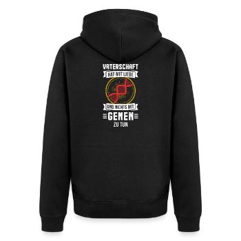 VATERSCHAFT HAT MIT LIEBE ZU TUN - Unisex Premium Bio Zip Hoodie - Schwarz - Hinten - Nico (187cm)