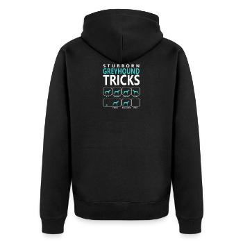 Stubborn Greyhound Tricks - Unisex Premium Organic Zip Hoodie - black - Back - Nico (187cm)