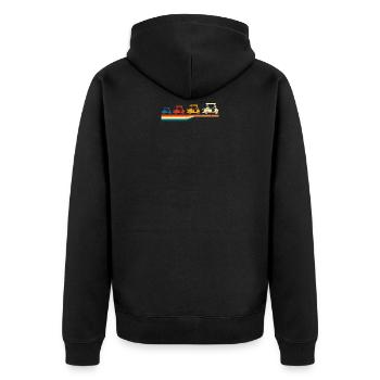 Vintage Golf Shirt - Golf Caddy Shirt - Golfwagen - Unisex Premium Bio Zip Hoodie - Schwarz - Hinten - Nico (187cm)