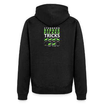 Hartnäckige Berger Picard Tricks - Unisex Premium Bio Zip Hoodie - Schwarz - Hinten - Nico (187cm)