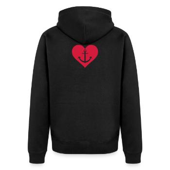 herz anker - Unisex Premium Bio Zip Hoodie - Schwarz - Hinten - Nico (187cm)
