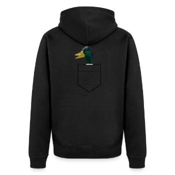 Ente Brusttasche - Unisex Premium Bio Zip Hoodie - Schwarz - Hinten - Nico (187cm)