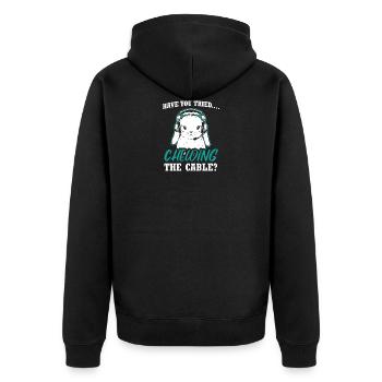 Funny Rabbit Design Quote Chewing The Cable - Unisex Premium Bio Zip Hoodie - Schwarz - Hinten - Nico (187cm)