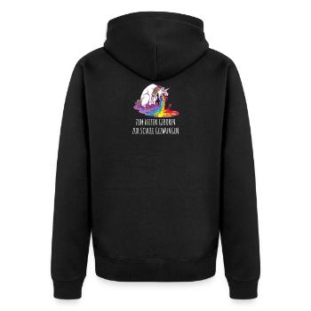 Zum Reiten Geboren Zur Schule Gezwungen Spruch - Unisex Premium Bio Zip Hoodie - Schwarz - Hinten - Nico (187cm)