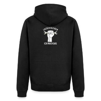Hand SCHLÜSSEL LOCKER BLEIBEN ICH MACH DAS - Unisex Premium Bio Zip Hoodie - Schwarz - Hinten - Nico (187cm)