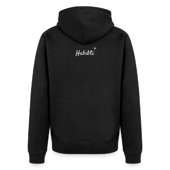 Habibti Lustiger Spruch auf Arabisch Geschenkidee - Unisex Premium Bio Zip Hoodie - Schwarz - Hinten - Nico (187cm)