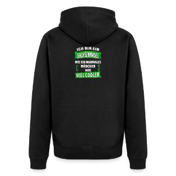 ICH BIN EIN SACHSENMÄDEL - Unisex Premium Bio Zip Hoodie - Schwarz - Hinten - Nico (187cm)