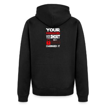 YOUR PASSWORD WAS TOO SHORT SO I CHANGED IT - Unisex Premium Organic Zip Hoodie - black - Back - Nico (187cm)