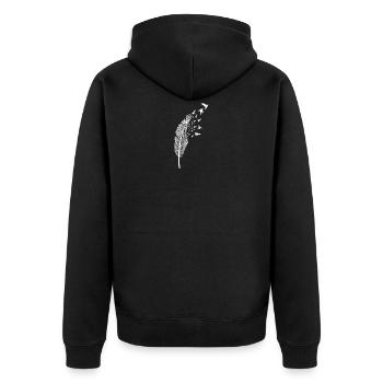 Feder und Vogel weiß - Unisex Premium Bio Zip Hoodie - Schwarz - Hinten - Nico (187cm)