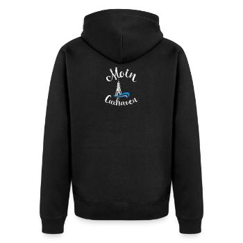 Moin Cuxhaven mit Anker für Strandurlaub an Küste - Unisex Premium Bio Zip Hoodie - Schwarz - Hinten - Nico (187cm)