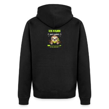lustiges Faultier mit coolem Spruch, Kinder - Unisex Premium Bio Zip Hoodie - Schwarz - Hinten - Nico (187cm)