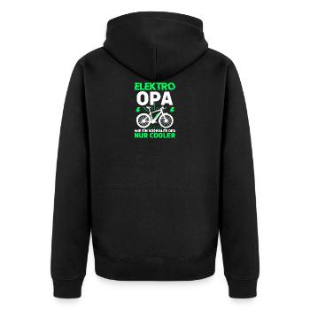E-Bike Opa Rente Spruch Rentner E-Bike Mann - Unisex Premium Bio Zip Hoodie - Schwarz - Hinten - Nico (187cm)