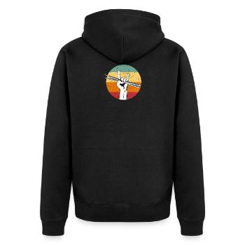 Rock Hand Sign Retro Drumsticks Drum Player - Unisex Premium Organic Zip Hoodie - black - Back - Nico (187cm)