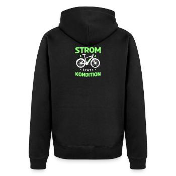Strom statt Kondition E-Bike Fahrrad - Unisex Premium Bio Zip Hoodie - Schwarz - Hinten - Nico (187cm)