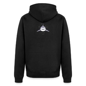 Abstract Polygonal White Shark Teeths Retro Shark - Unisex Premium Bio Zip Hoodie - Schwarz - Hinten - Nico (187cm)