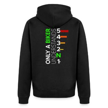 motorcycle 5 speed moped biker mz one down four up S5 - Unisex Premium Organic Zip Hoodie - black - Back - Nico (187cm)