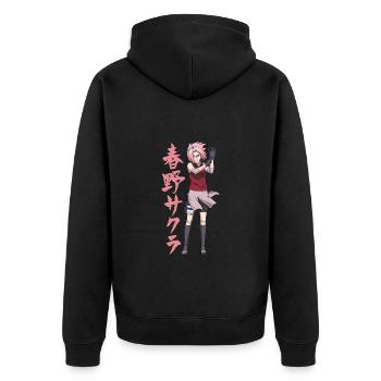 Naruto Shippuden Cooles Design Mit Sakura - Unisex Premium Bio Zip Hoodie - Schwarz - Hinten - Nico (187cm)