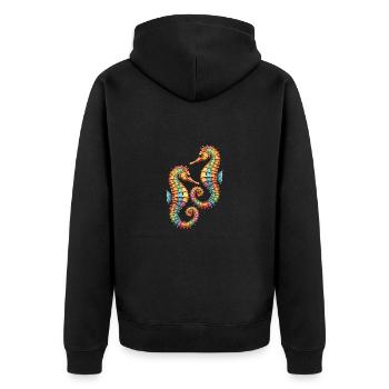 Deux jolis hippocampes décoratifs - Veste à capuche bio Premium Unisexe - noir - Dos - Nico (187cm)
