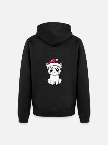 Alpaca Llama Christmas Cute - Unisex Premium Organic Zip Hoodie - black