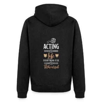 Bühne Drama Oper Broadway - Unisex Premium Bio Zip Hoodie - Schwarz - Hinten - Nico (187cm)