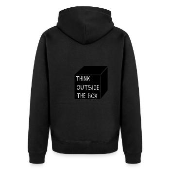 THINK OUTSIDE THE BOX - Unisex Premium Bio Zip Hoodie - Schwarz - Hinten - Nico (187cm)