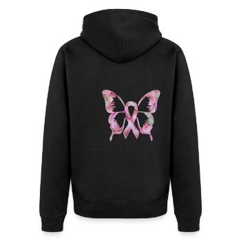 Band Schmetterlingsblume Brustkrebs Bewusstsein - Unisex Premium Bio Zip Hoodie - Schwarz - Hinten - Nico (187cm)