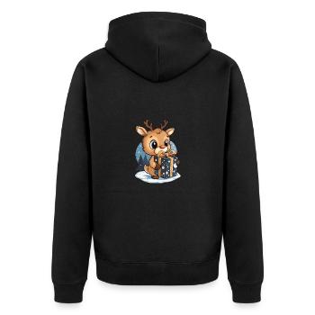 Niedliches Reh packt Geschenk aus - Unisex Premium Bio Zip Hoodie - Schwarz - Hinten - Nico (187cm)