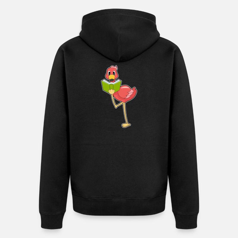 Flamingo Nerd Buch - Unisex Premium Bio Zip Hoodie - Schwarz